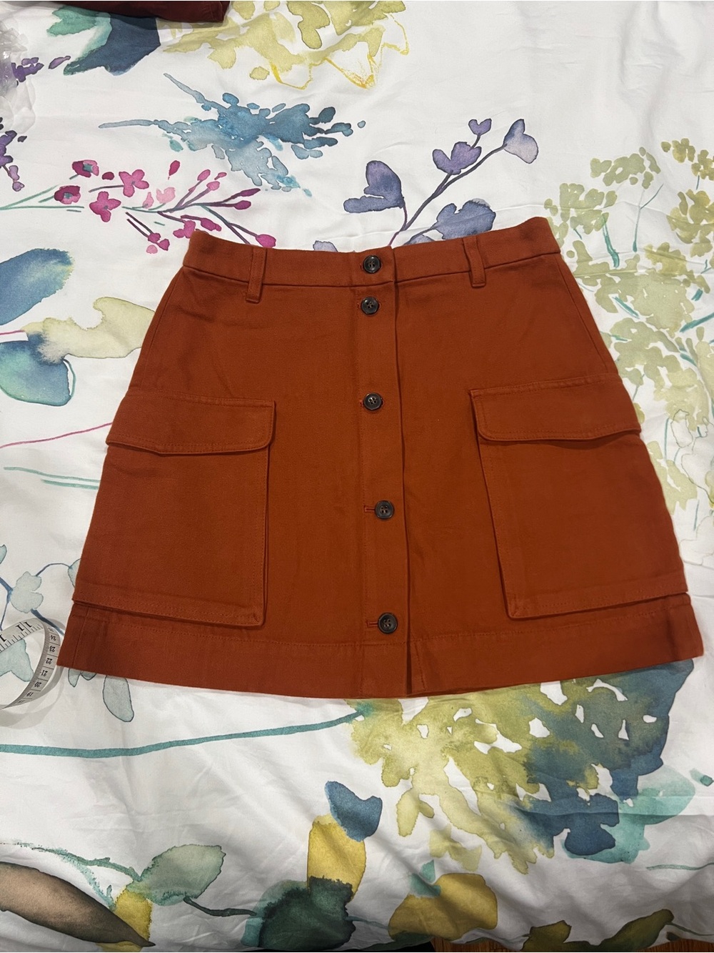 Madewell Rust Orange Button-Front Mini Skirt with Cargo Pockets